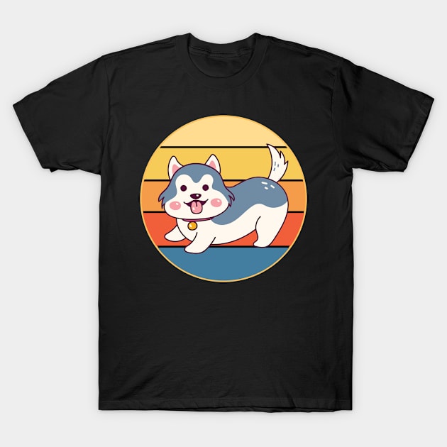 Funny Kawaii Cute Husky Dog Vintage Retro Sunset T-Shirt by Inspirational And Motivational T-Shirts
